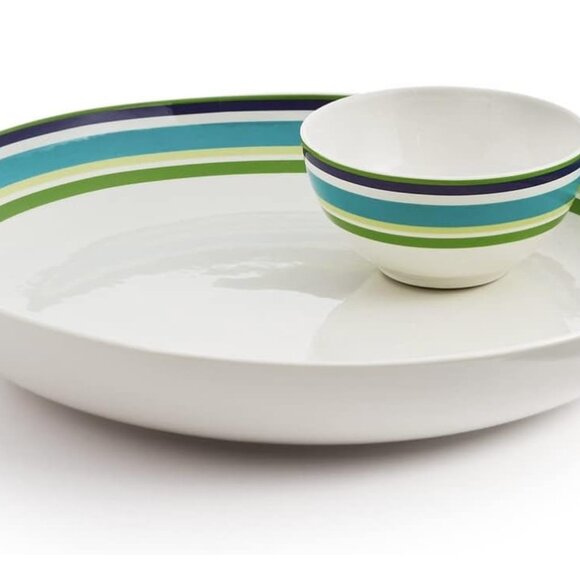 Kate spade wickford stripe blue chip and dip set ( clearance sales)
